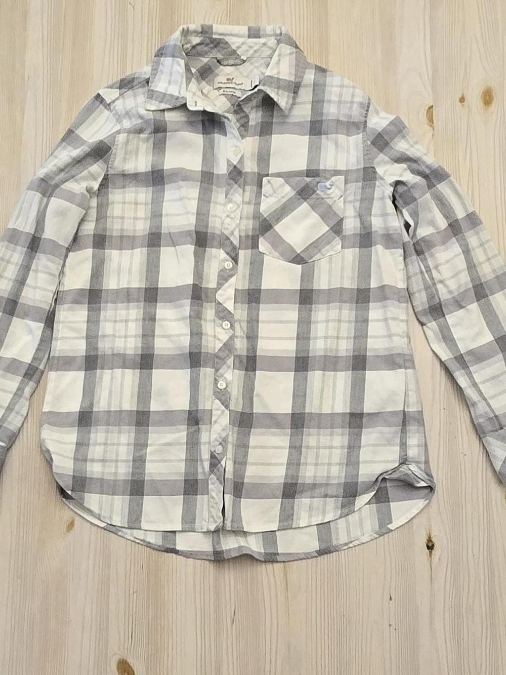 Vineyard Vines White and Gray Plaid Button-Down Shirt